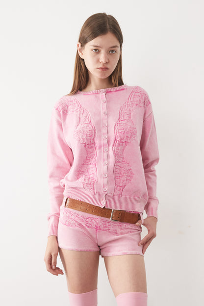 DEBOSSED LACE CARDIGAN
