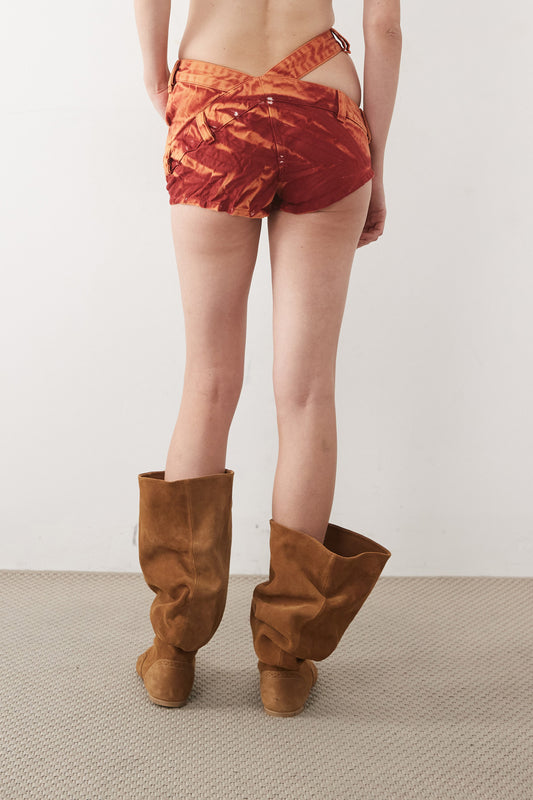 PALM LEAF BIAS-CUT HOT PANTS