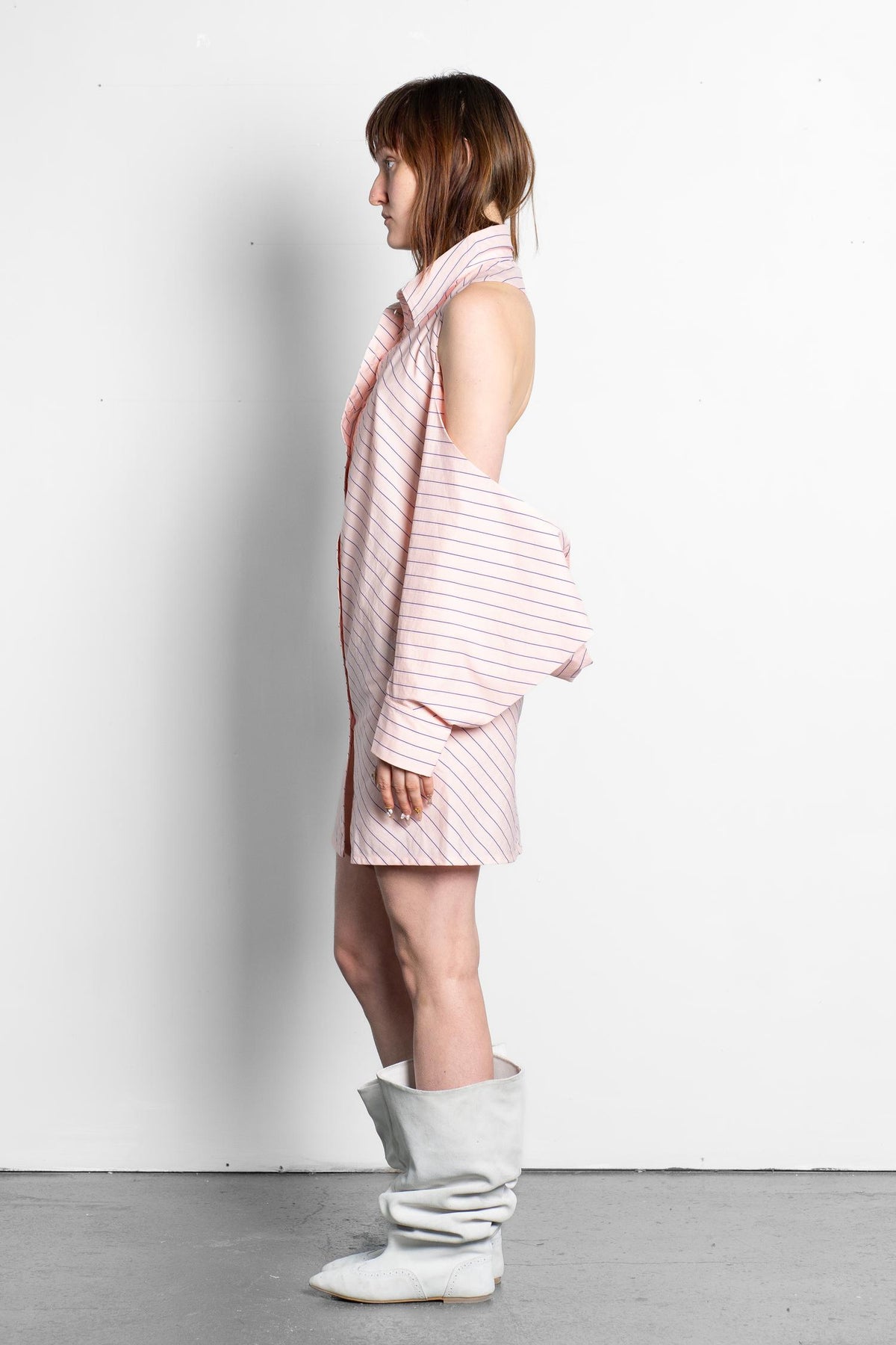 DEEP V-CUT COWL  SHIRT DRESS