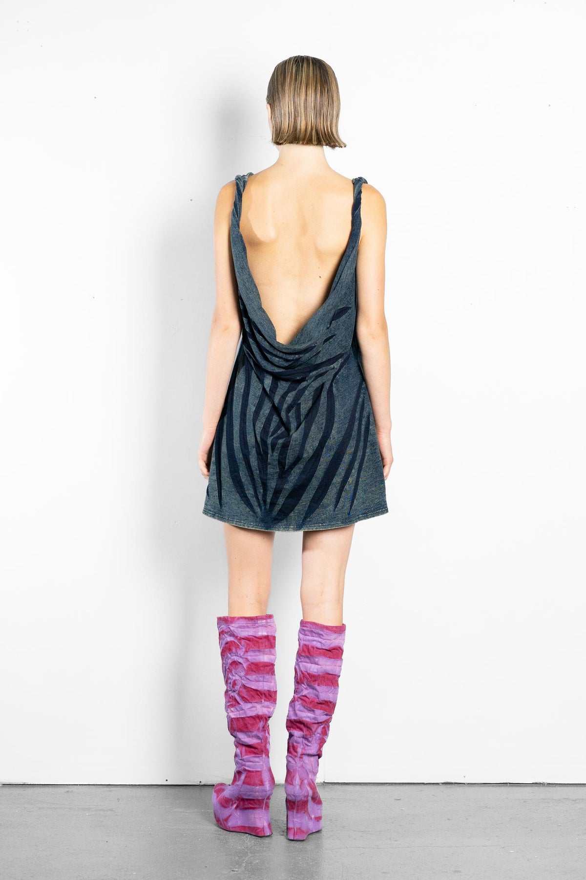 TWISTED STRAP AND  COWL BACK JERSEY  DRESS