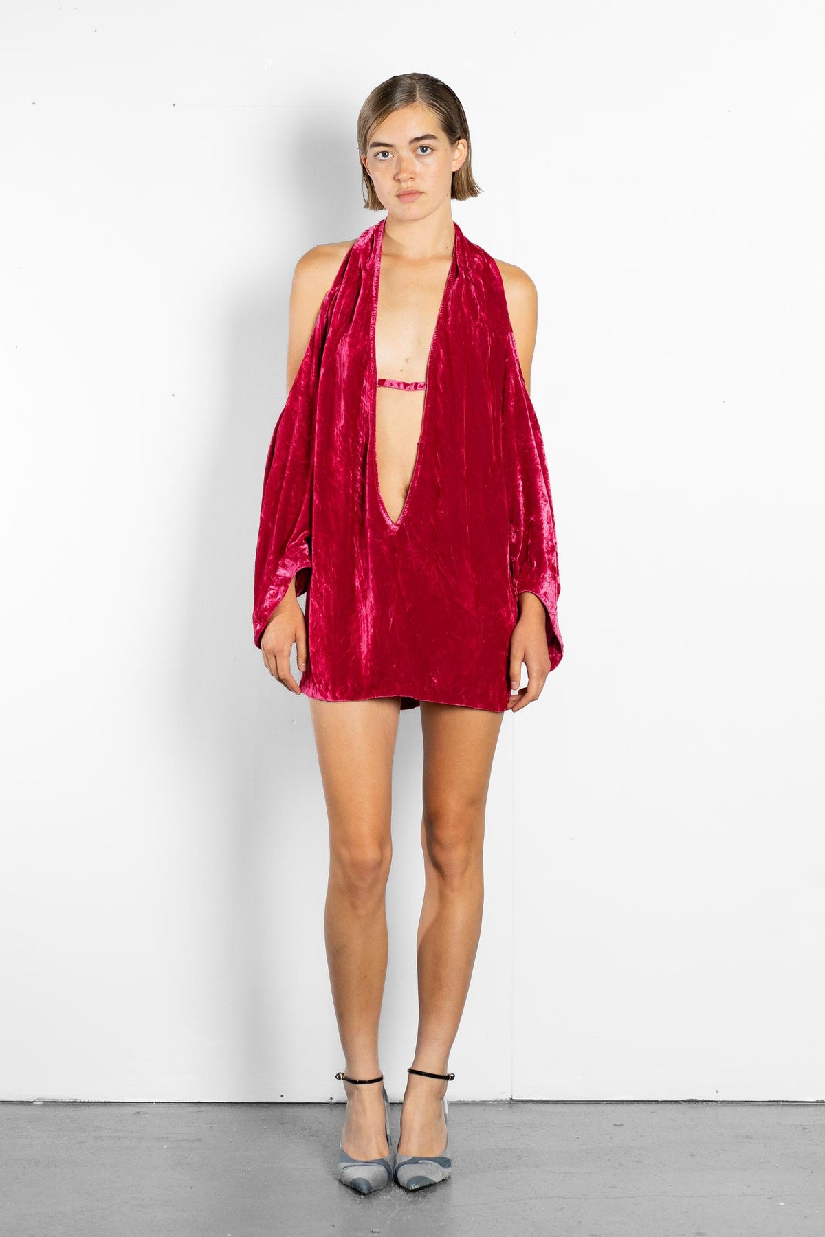DEEP CUT COWL DRESS