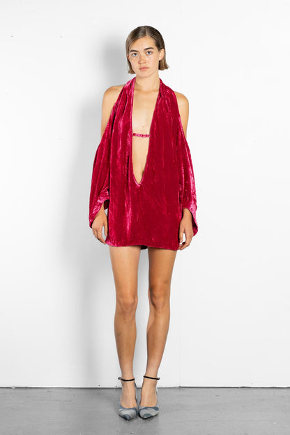 DEEP CUT COWL DRESS
