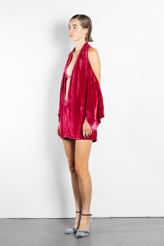 DEEP CUT COWL DRESS