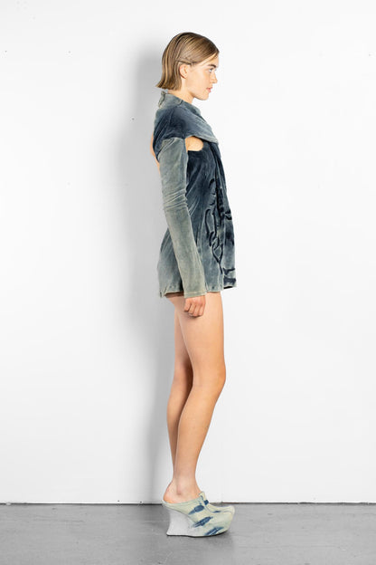 TWISTED FRONT OPEN  BACK PLUSH DRESS