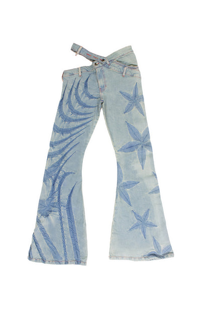 TRIBAL FLOWER BIAS CUT JEANS