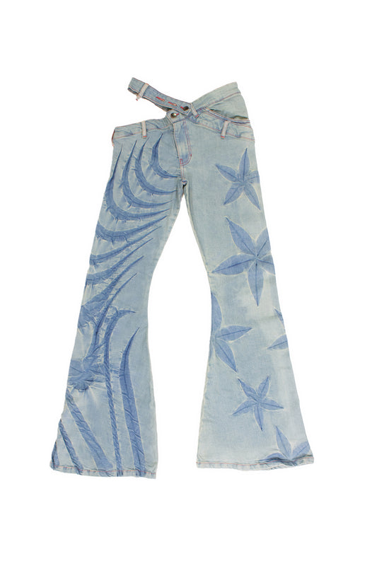 TRIBAL FLOWER BIAS CUT JEANS