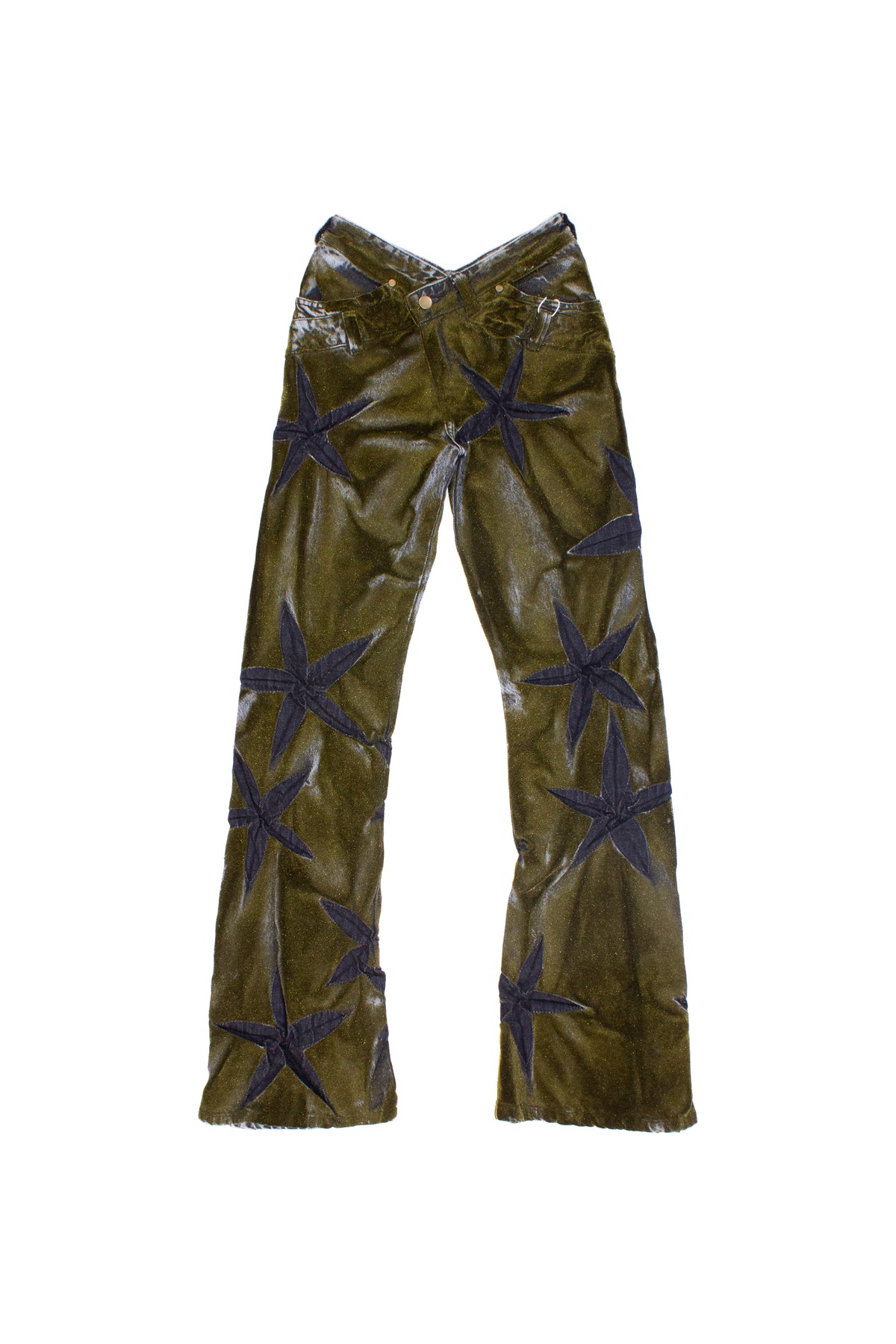 V-SHAPE FLOWER FLOCK JEANS