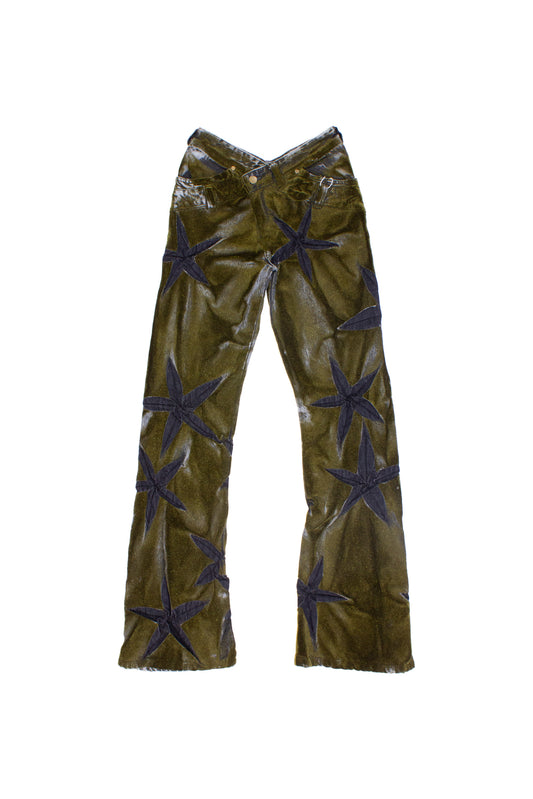 V-SHAPE FLOWER FLOCK JEANS