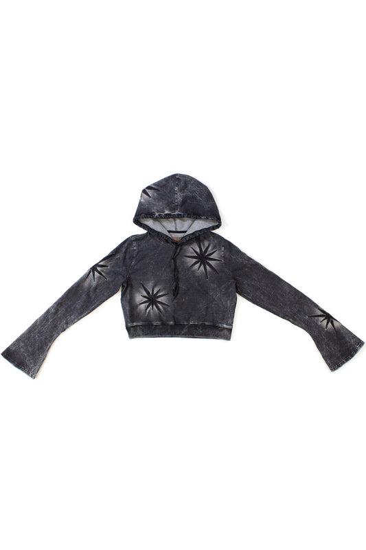 BLACK FLOWER HOODED LONGSLEEVE