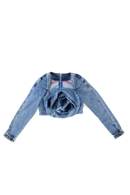 DENIM ROSE DRAPE TOP