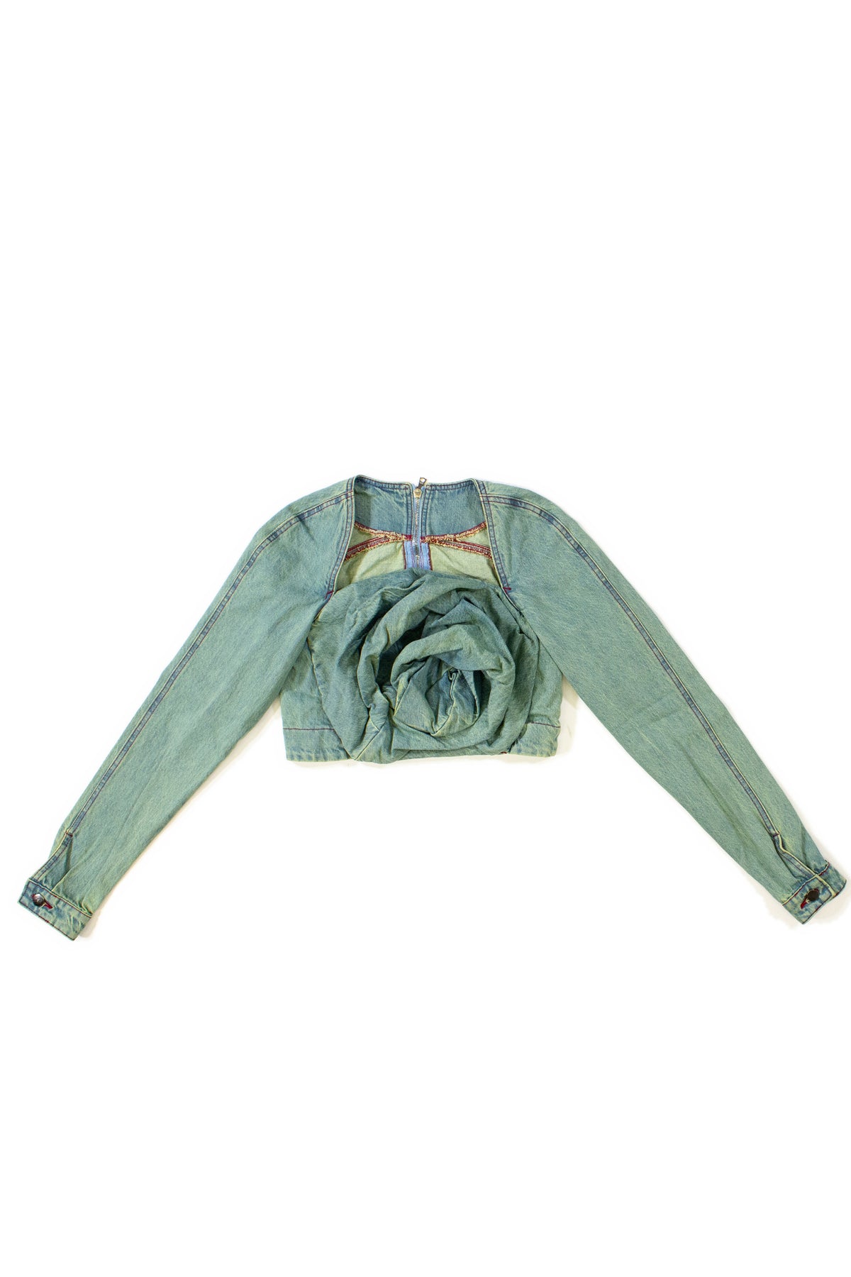 DENIM ROSE DRAPE TOP
