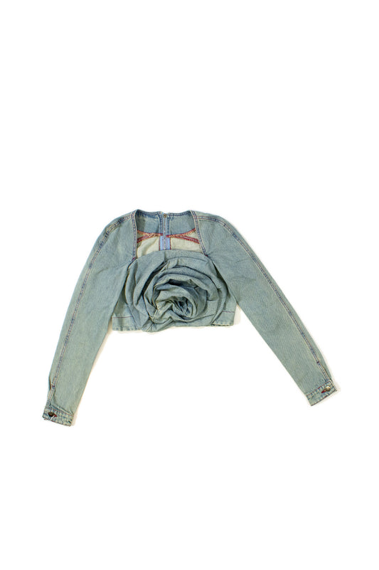 DENIM ROSE DRAPE TOP