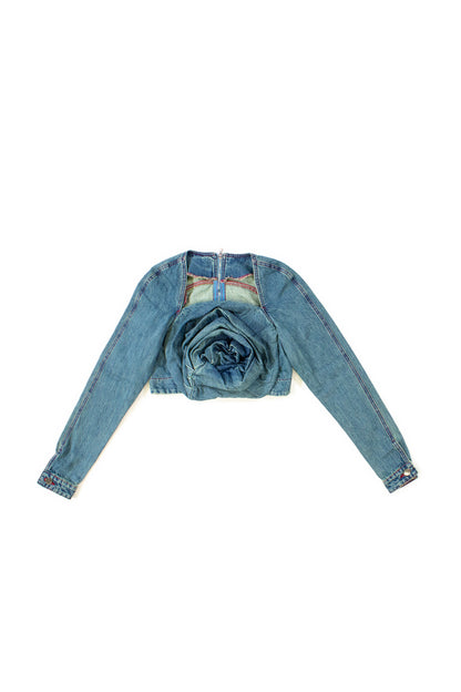 DENIM ROSE DRAPE TOP