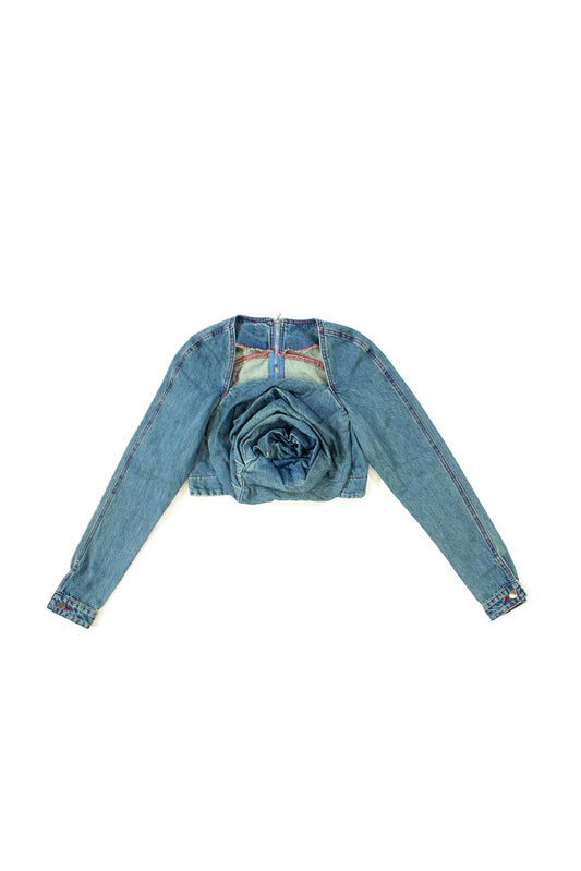 DENIM ROSE DRAPE TOP