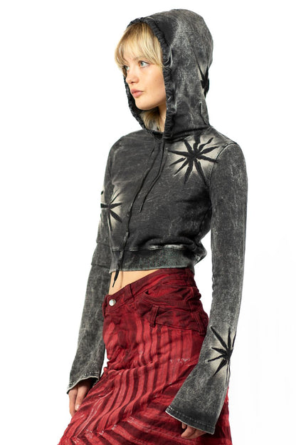 BLACK FLOWER HOODED LONGSLEEVE