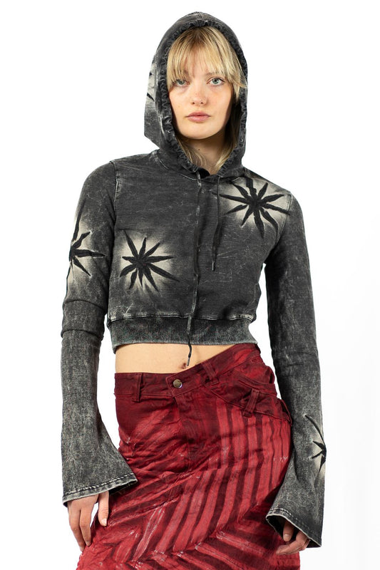 BLACK FLOWER HOODED LONGSLEEVE