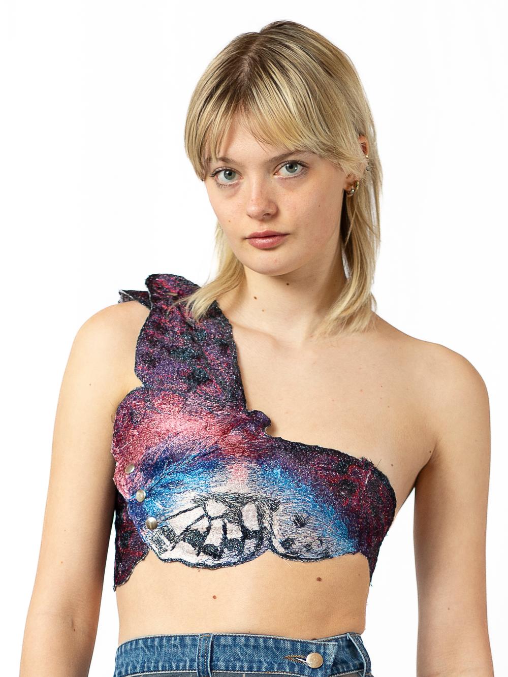 EMBROIDERED SPARKLY BUTTERFLY TOP