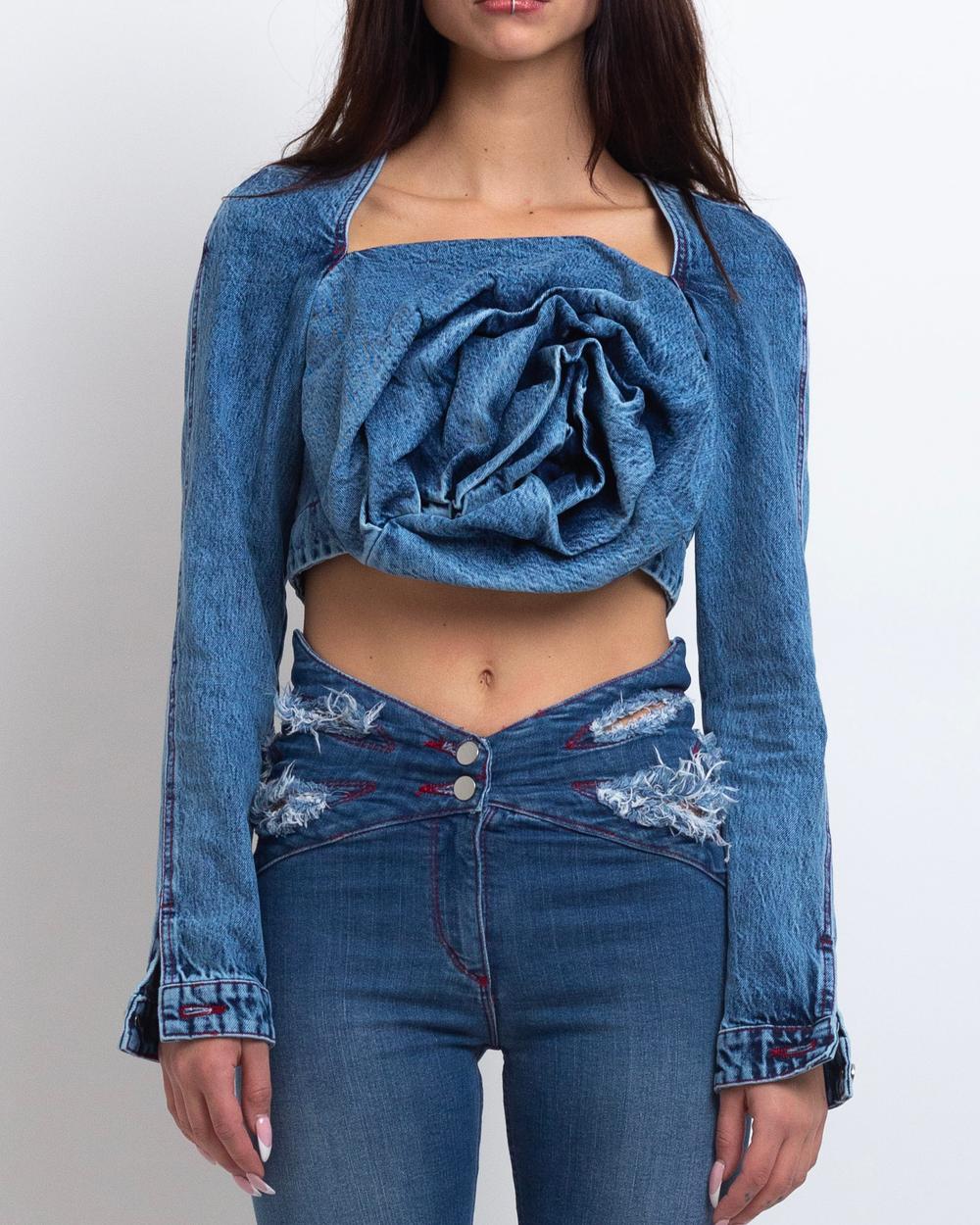 DENIM ROSE DRAPE TOP