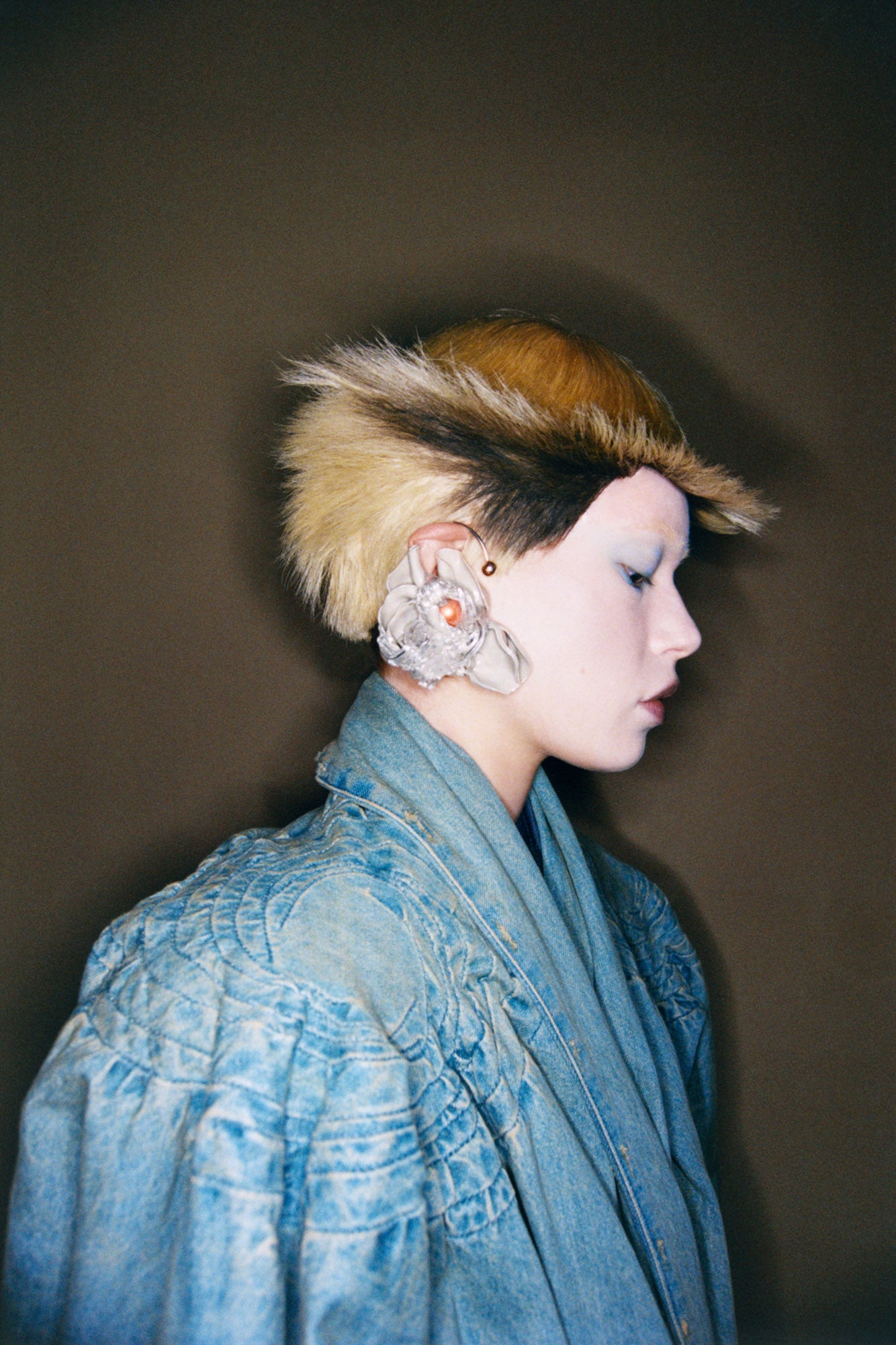 Masha Popova denim and earring detail, photographed by Sandra Ebert